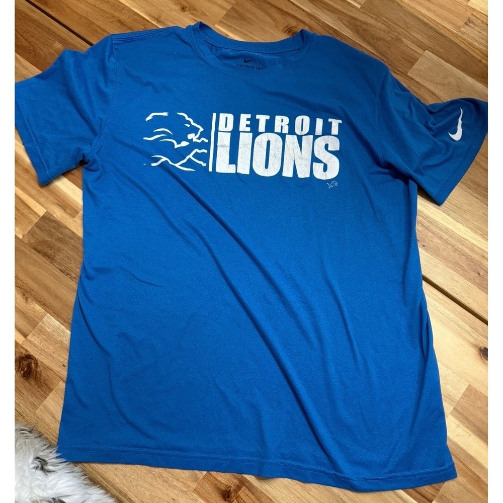 Nike Detroit Lions Dri-FIT Shirt Mens Large Blue Short Sleeve Graphic Tee NFL